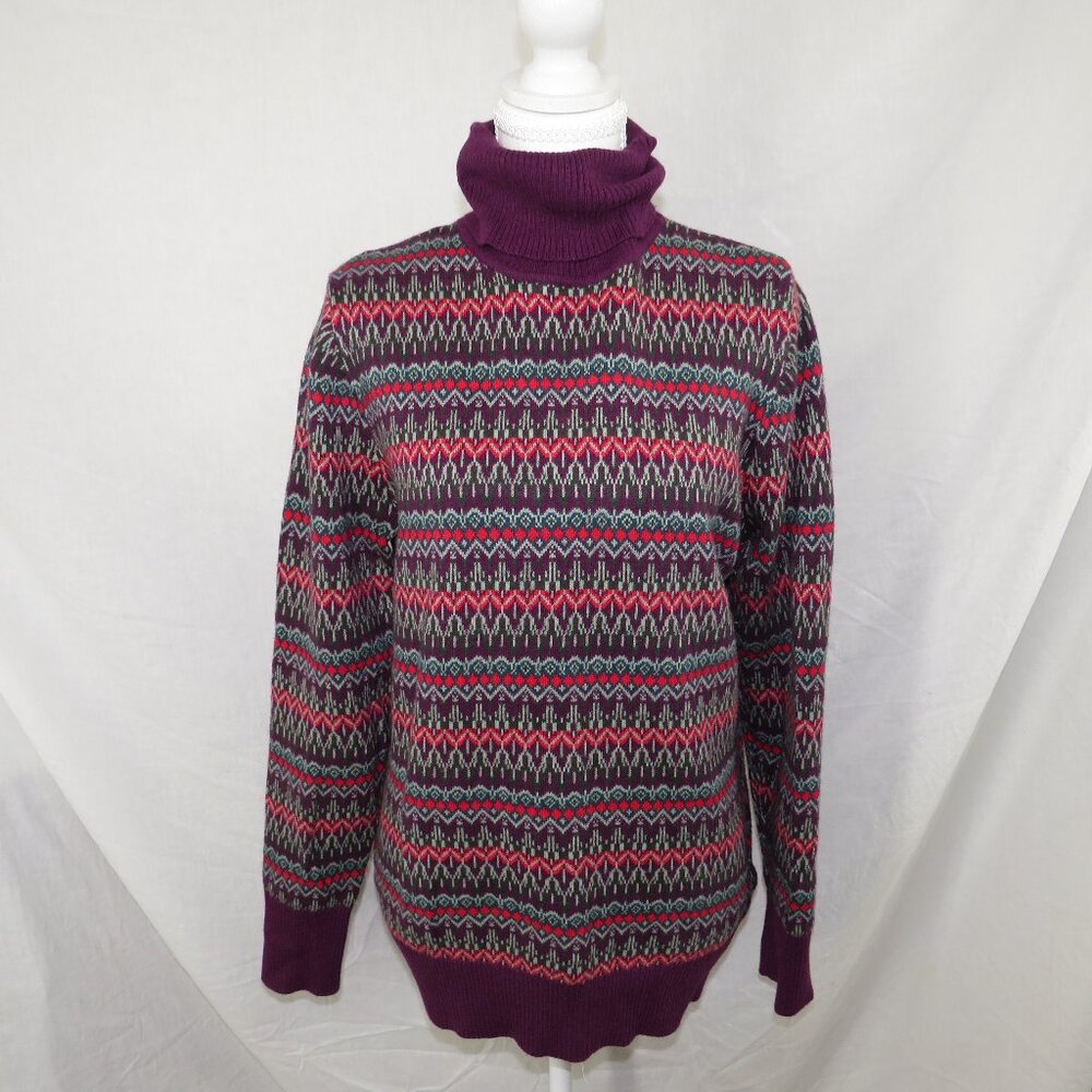 LL Bean Turtleneck Sweater Women Med petite Fair Isle Cotton Cashmere vintage